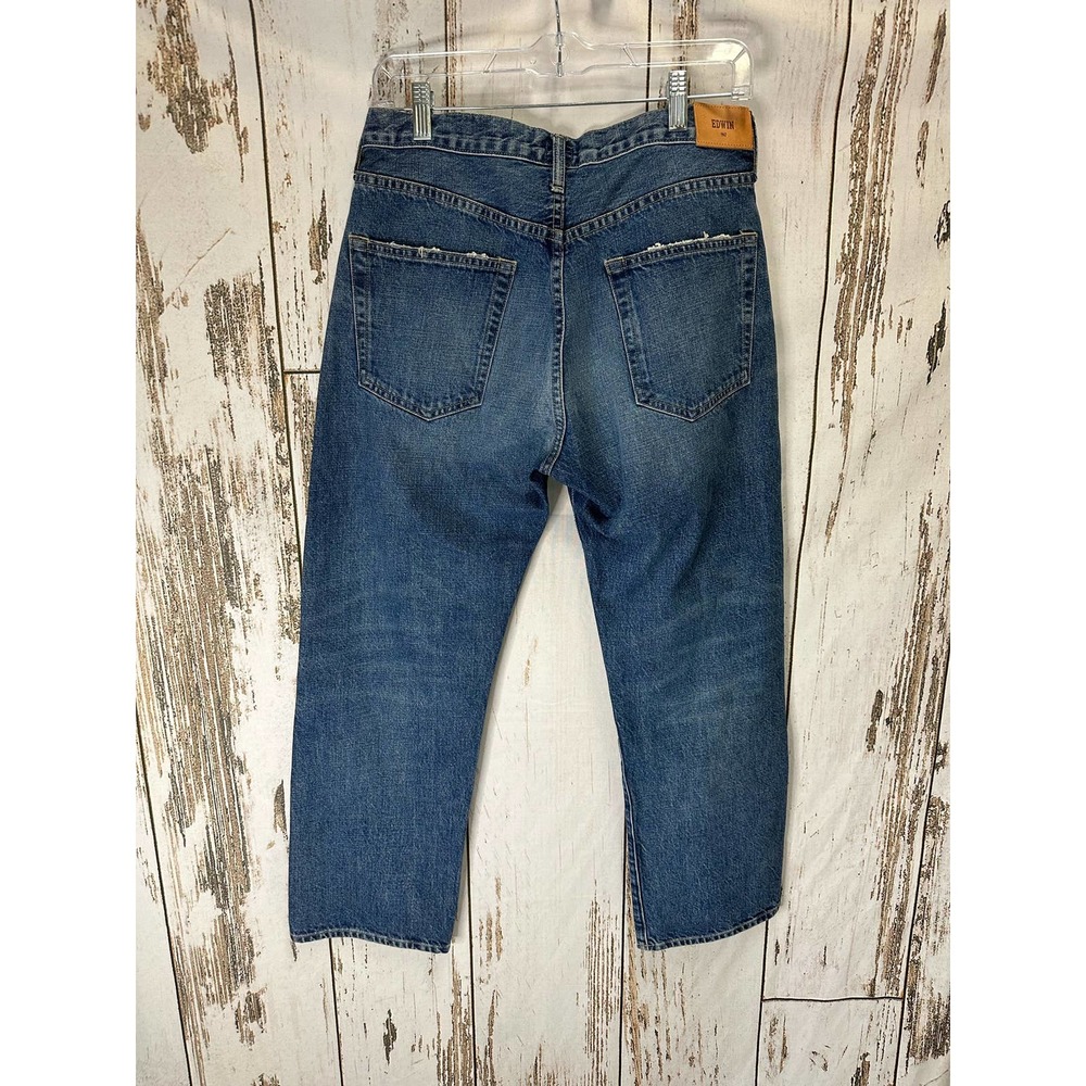 Edwin Destressed Med Wash Jeans Cropped Short Inseam 25'' Medium - Picture 4 of 6